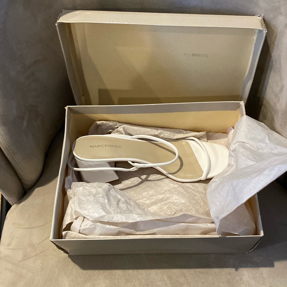 Marc fisher white strappy heels